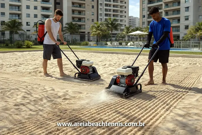 quadra de Beach Tennis areia e equipamentos essenciais